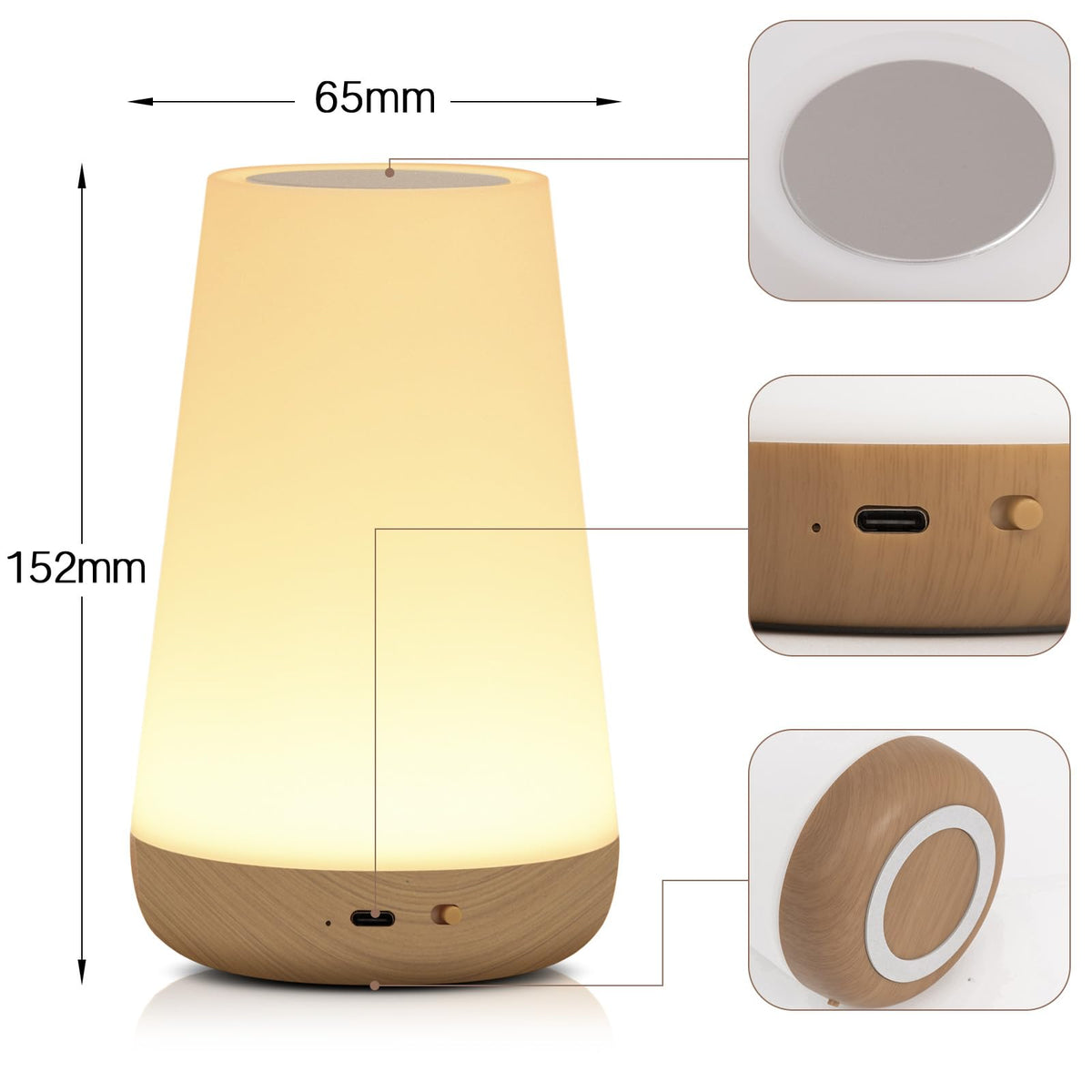 Ledivion Night Light, LED Touch Bedside Table Lamp, RGB Colours Changing, 5 Brightness Level, Timing Function, Dimmable Rechargable Remote Control Light for Bedroom, Living Room