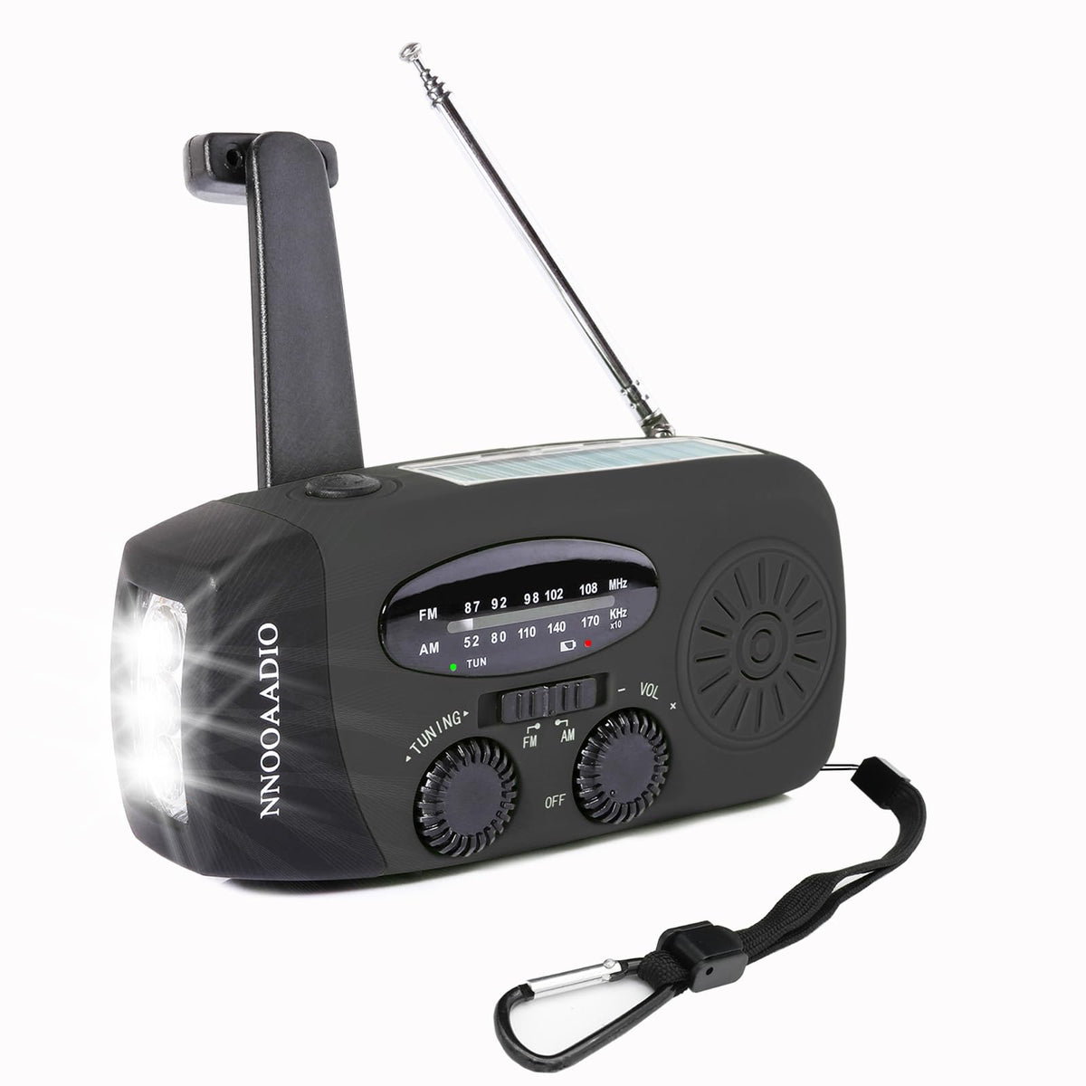 NNOOAADIO Wind Up Solar Hand Crank Radio, 2000mAh SOS Alarm for Camping