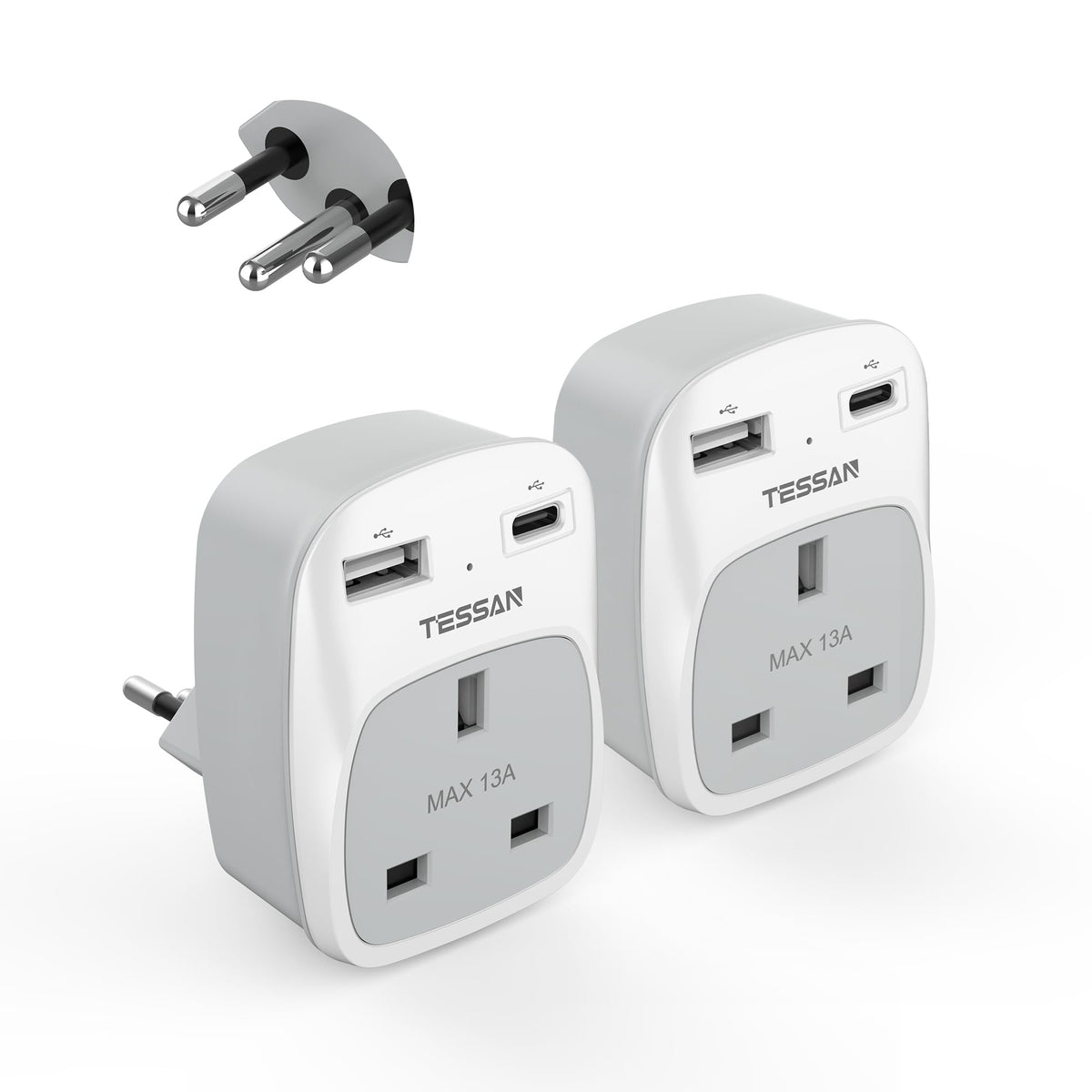TESSAN UK to South Africa Plug Adapter, Type M Travel Adaptor with USB C
