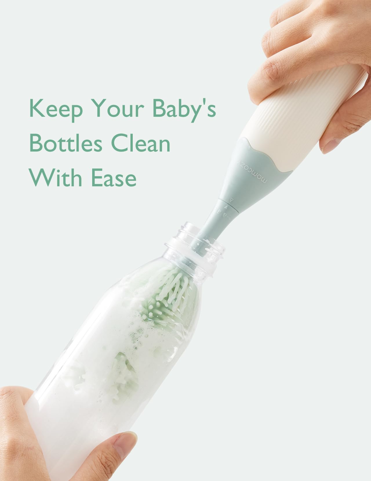 Momcozy Bottle Brush Set - Baby Bottle Cleaner Kit with Silicone Brush, Nipple Brush, Straw Brush, Soap Dispenser, Drying Rack - 7 in 1 Bottle Cleaning Tool for Home and Travel, Green