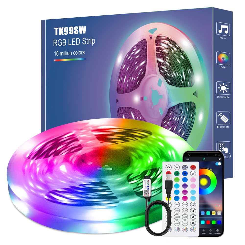 Led Strip Lights 1M/3.28ft, TV LED Backlight with Smart App Control Remote, 5050 RGB Music Sync Colour Changing, USB Smart LED Strip Light for TV,Computer, Monitor, Bedroom, Party and Home Decoration