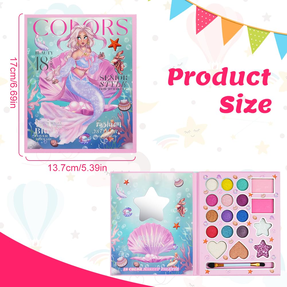 Aomig 18 Colors Kids Makeup Sets for Girls, Washable Children's Make Up Kit with Mirror, Non-Toxic Cosmetic Beauty Set Gift for Kids, Princess Pretend Play Games Toys Birthday