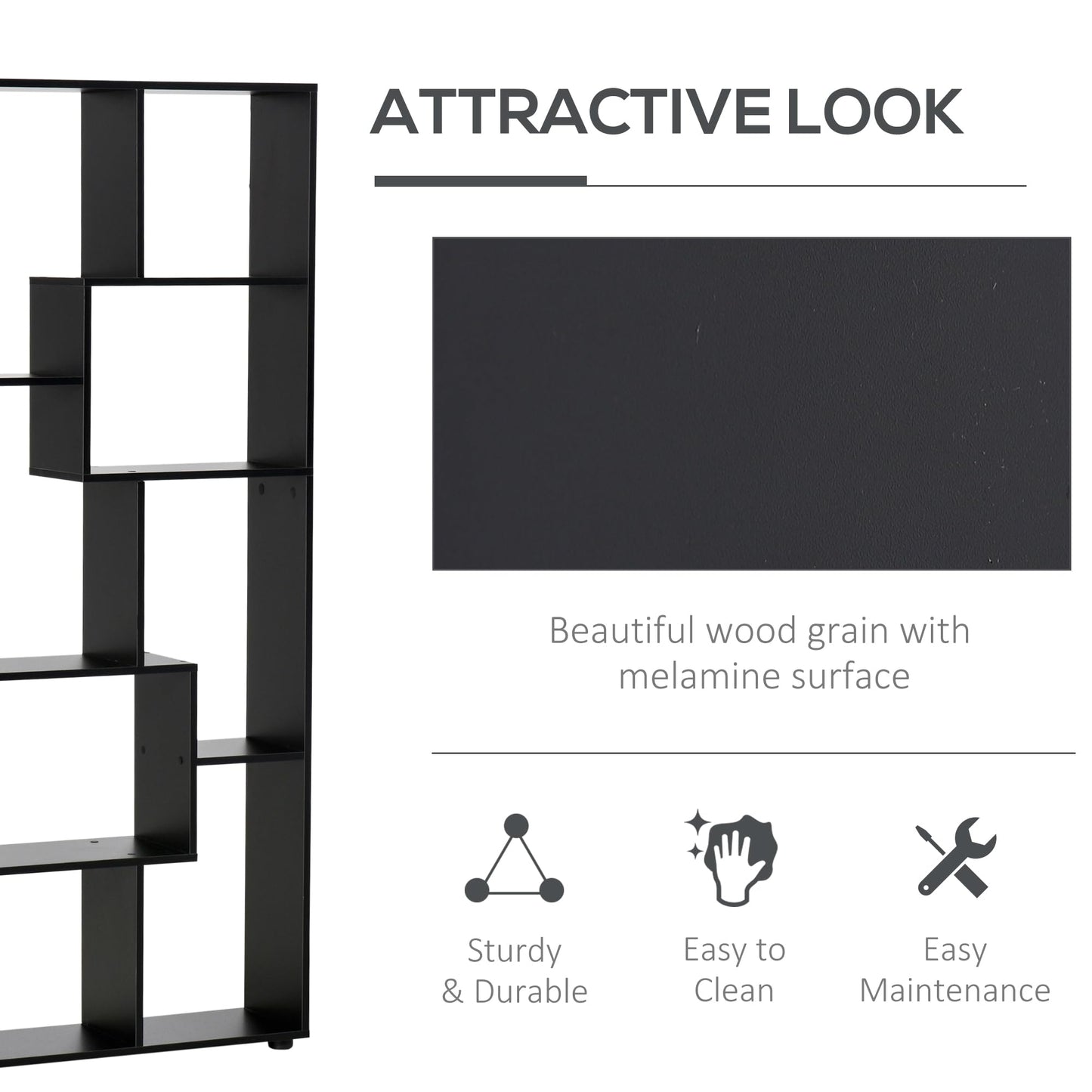 HOMCOM Bookshelf, Tall Bookcase, Modern Room Divider, 8 Cube Storage Unit, Freestanding Storage Shelf for Living Room, Bedroom, Home Office, 70 x 24 x 178 cm, White