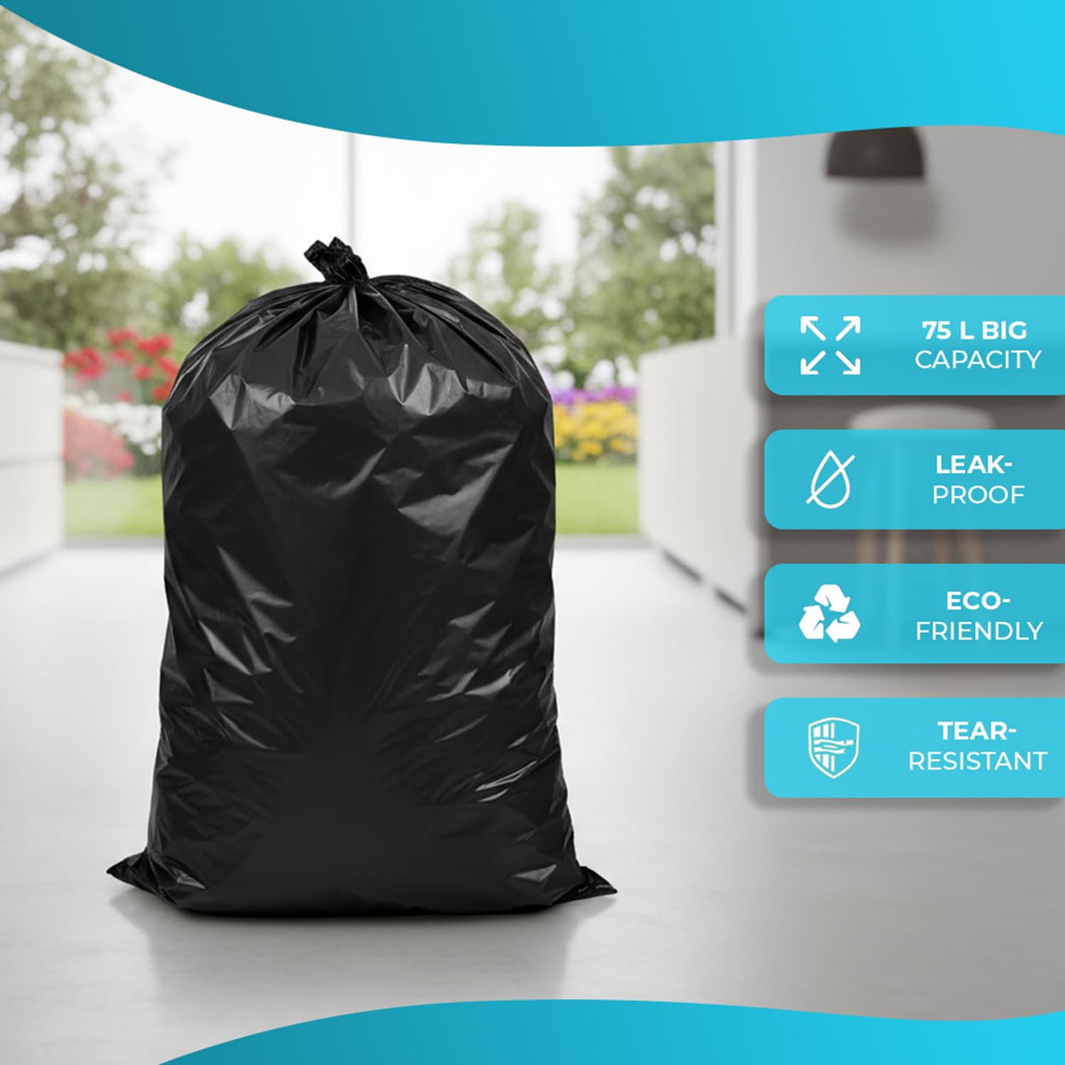 Roe Tenpo 100 Pack Heavy Duty Black Bin Bags – 100L, 33 μm Recyclable Refuse Sacks, Leak-Proof Bin Liners – Rubbish Bags for Kitchen, Home, DIY & Garden, Household, Office & Catering
