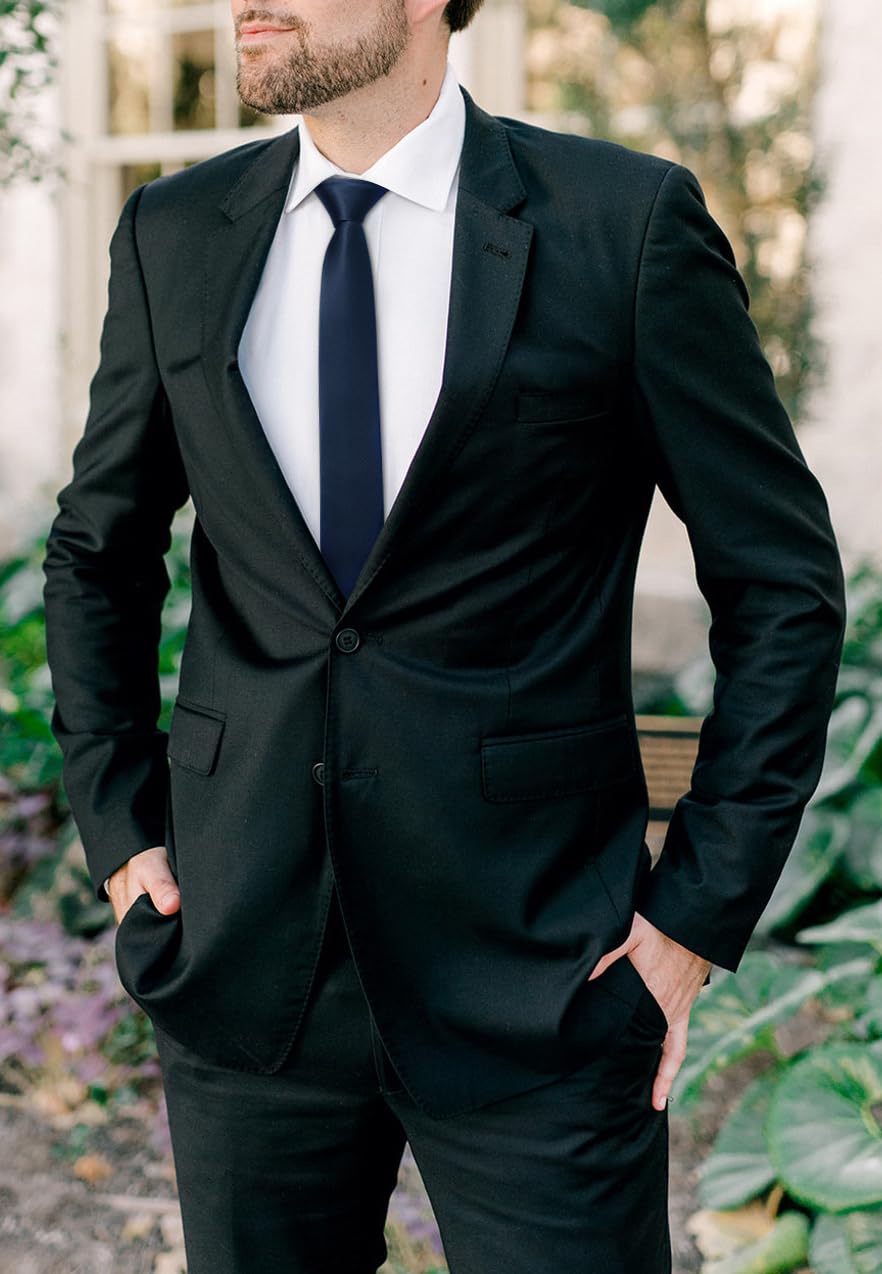 HISDERN Skinny Tie Solid Color 6cm Slim Ties for Men Wedding Classic Formal Business Necktie