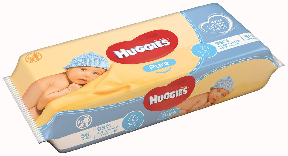 Huggies Pure Plastic Free Baby Wipes - Pack of 12 (576 Wipes) – 99% Water Wet Wipes, Fragrance Free, Hypoallergenic, Better Cleaning, Soft and Gentle on Babies' Delicate Skin