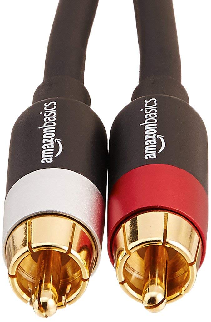 Amazon Basics 2 RCA Audio Cable for Amplifier,Active Speakers or Subwoofer with Gold-Plated Plugs, 4.6 m, Black