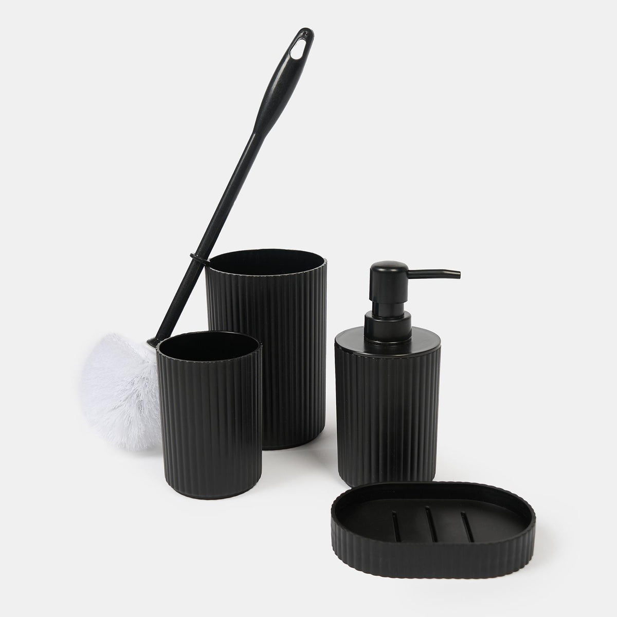 Bathroom Accessories 4 Piece Set Ribbed Soap Dispenser Holder Tumbler Toothbrush