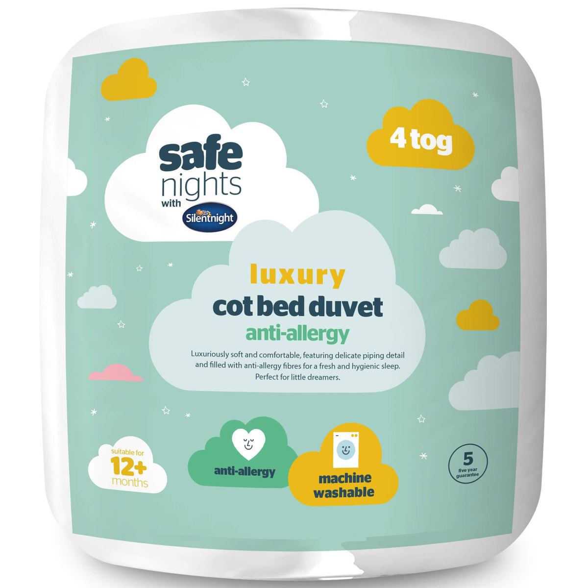Silentnight Safe Nights Cot Bed Duvet 4 Tog – Anti Allergy Lightweight Soft Snug Nursery Quilt for Children, Kids, Toddlers – Hypoallergenic and Machine Washable – 150x120cm