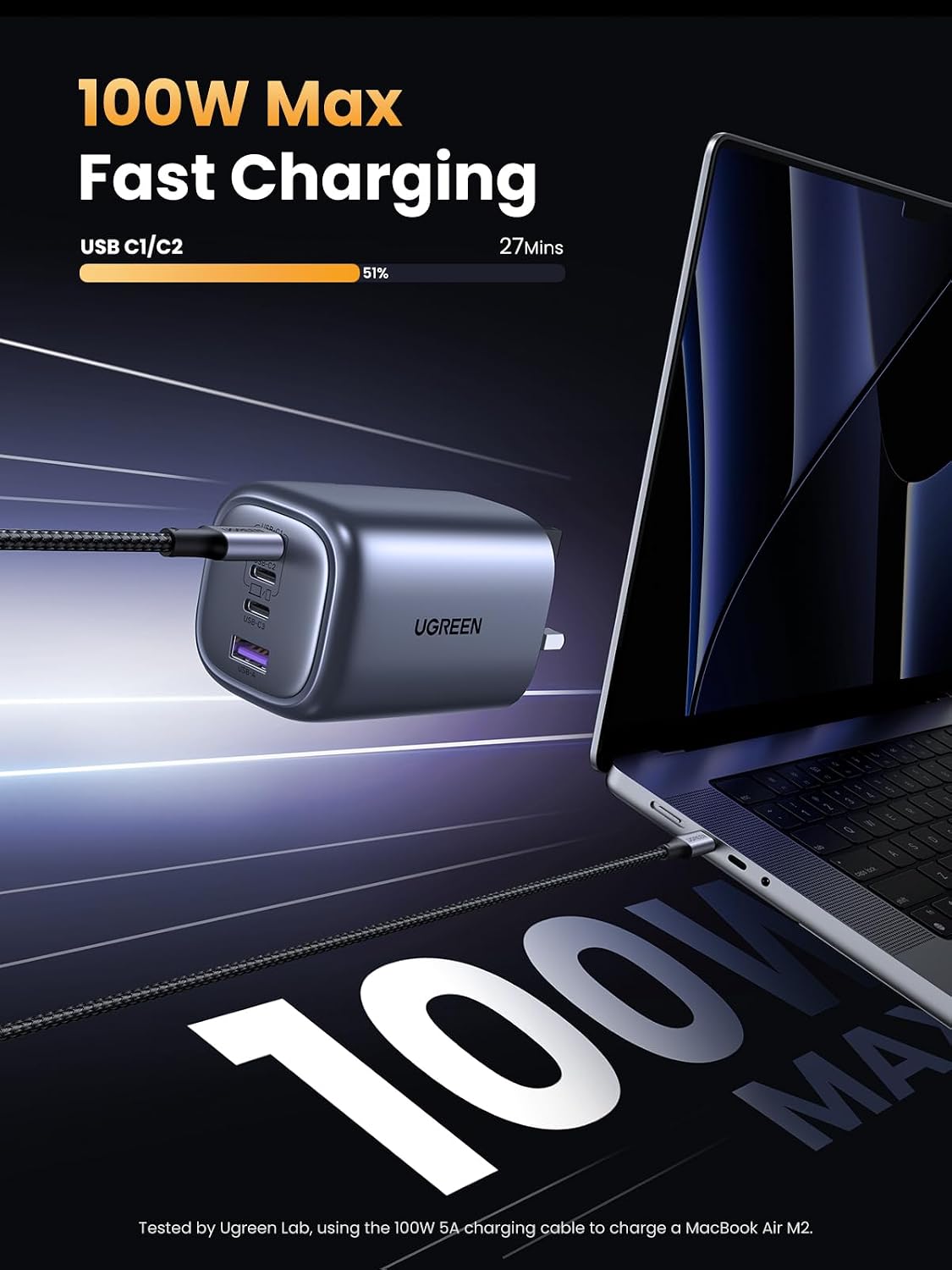 UGREEN USB C Plug 100W Fast Charger GaN 4-Port Laptop Charger