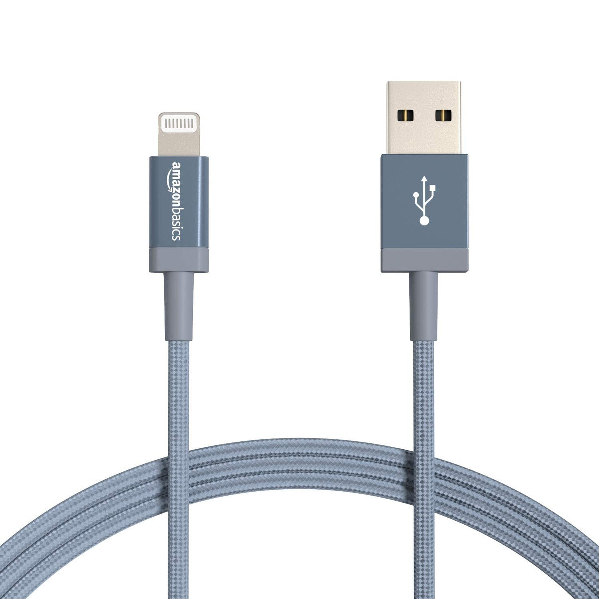Amazon Basics USB-A to Lightning Charger Cable, Nylon Braided Cord, MFi Certified for Apple iPhone 14 13 12 11 X Xs Pro, Pro Max, Plus, iPad, 0.9 m, Silver