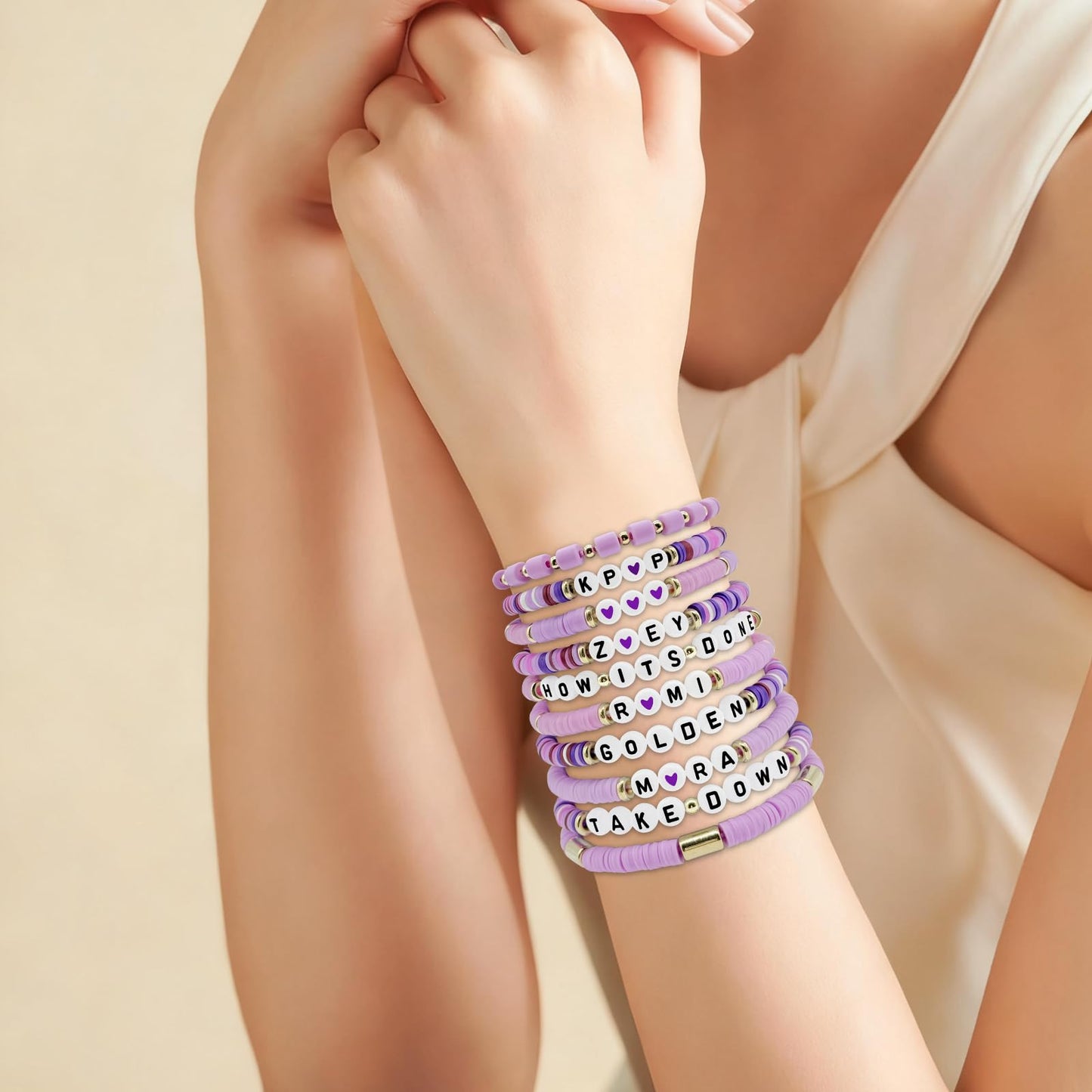For Grils Bracelet Korea-pop DemOn Friendship Merch Bracelets Stackable Stretch Hunters Singer Inspired Letter Bracelets for Girls Women Fans Valentine's Day Birthday Easter Gifts