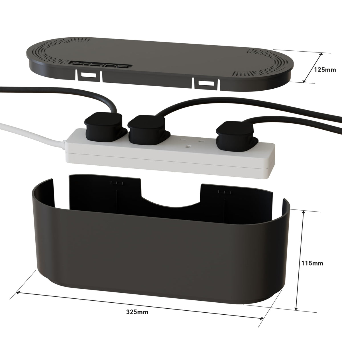 D-Line Cable Tidy Box, Hide & Conceal Extension Blocks, Desk Cable Management Solution, TV Wire Tidy, Made from Electrically Safe ABS Material - 325mm (L) x 125mm (W) 115mm (H) - Small, White