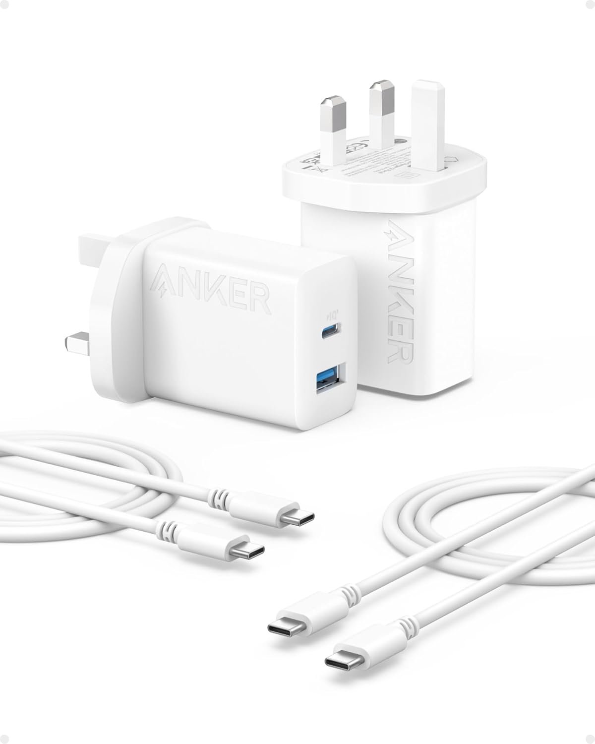 Anker 20W Dual Port USB C Plug, 2-Pack Fast Charger Plug