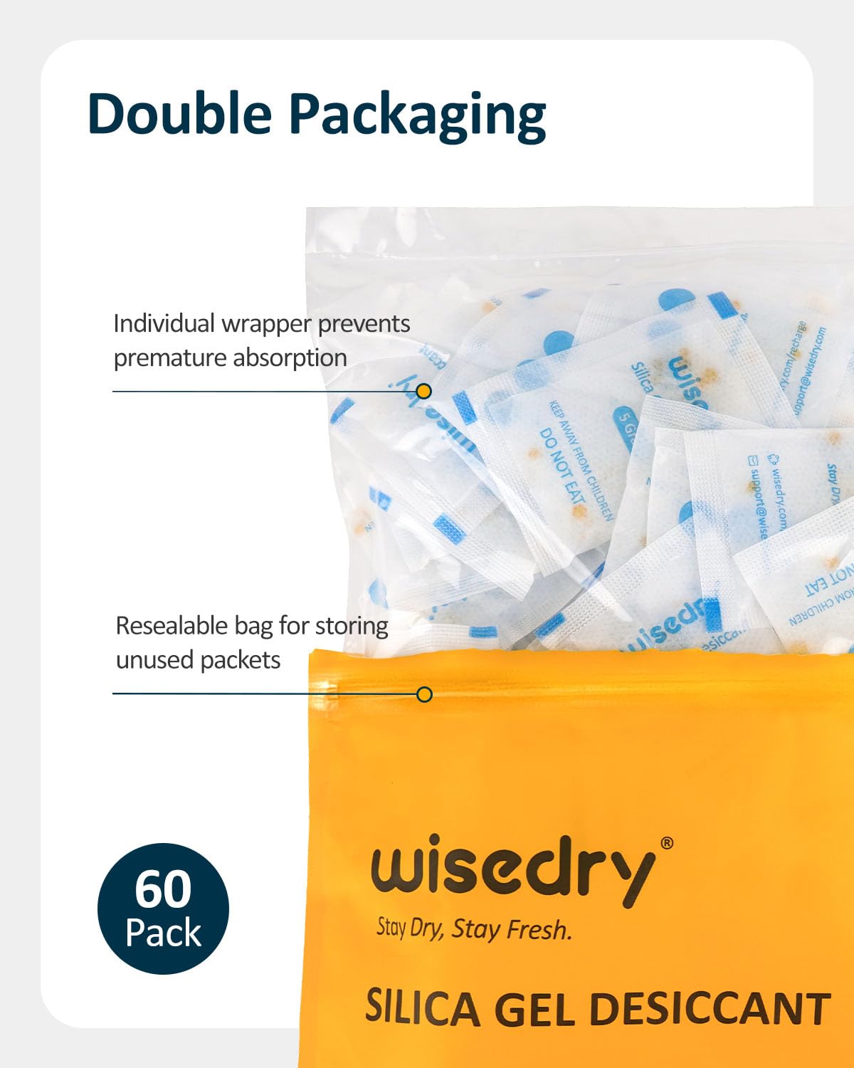 wisedry Silica Gel Sachets Bags 10 Gram x 30 Packs with Orange Beads Humidity Indicator Desiccant Packs Moisture Absorber for Air Dryer Moisture Removal, Food Grade