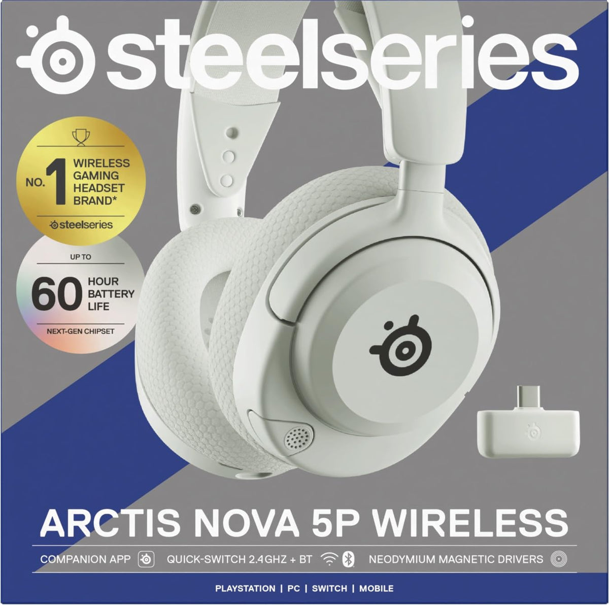 SteelSeries Arctis Nova 5P Wireless - PS5 Gaming Headset - 100+ Audio Presets via App - Neodymium Magnetic Drivers - 60H Battery - 2.4GHz/BT - ClearCast Gen2.X Mic - Supports PS4, PC, Mobile