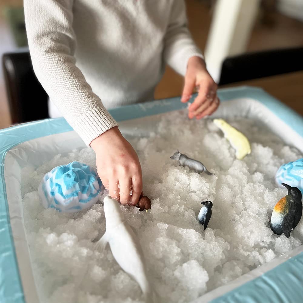 ZIMPLI - Sno Adventures Arctic Pack, 5 Use, 8 x Arctic figures, Inflatable Play Tray, Imaginative Sensory Playset, Artificial Fake Snow Toy, Xmas Gift for Kids