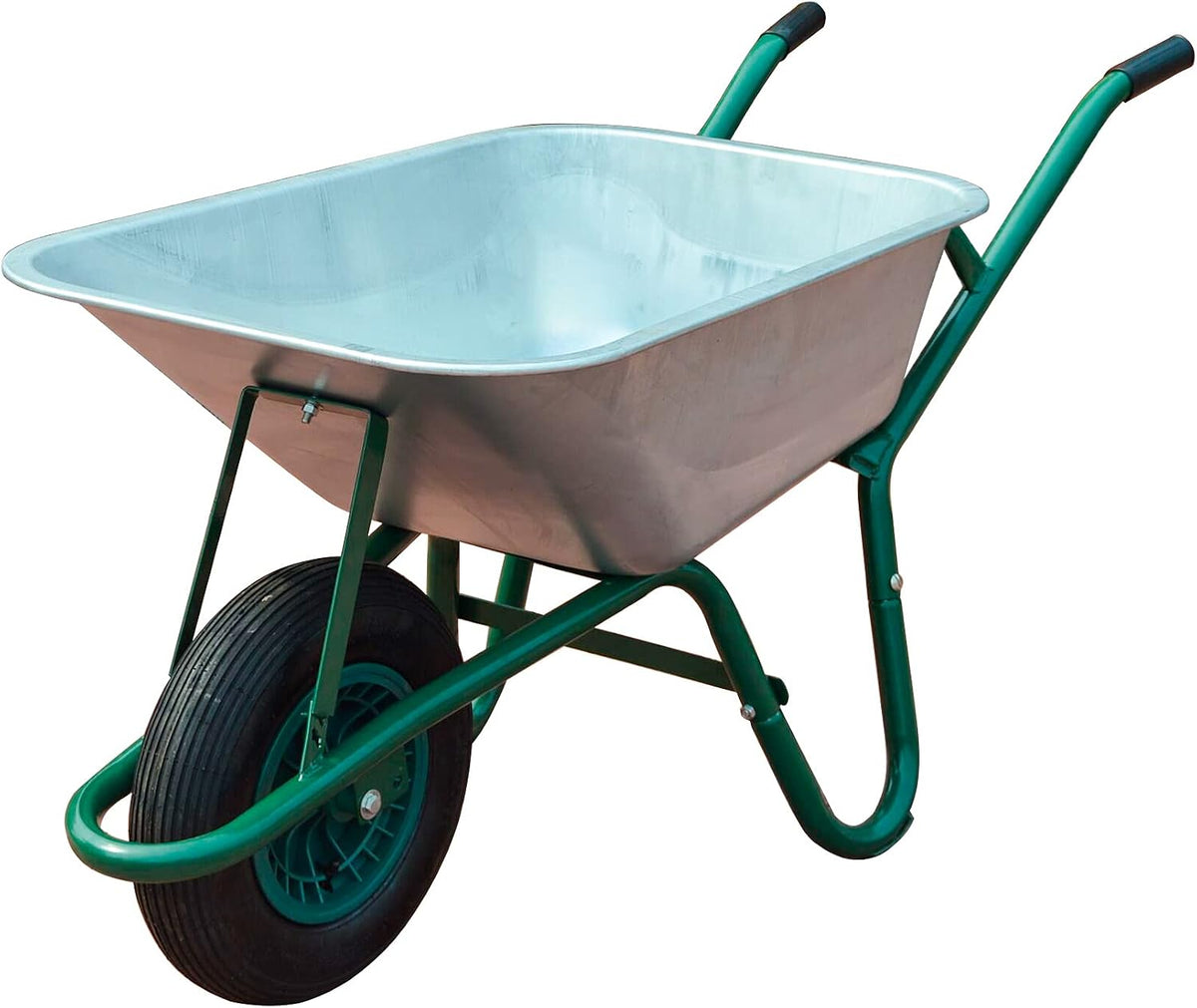 Neo Wheelbarrow Home Garden Cart Galvanised with Pneumatic Tyre (85L) Silver