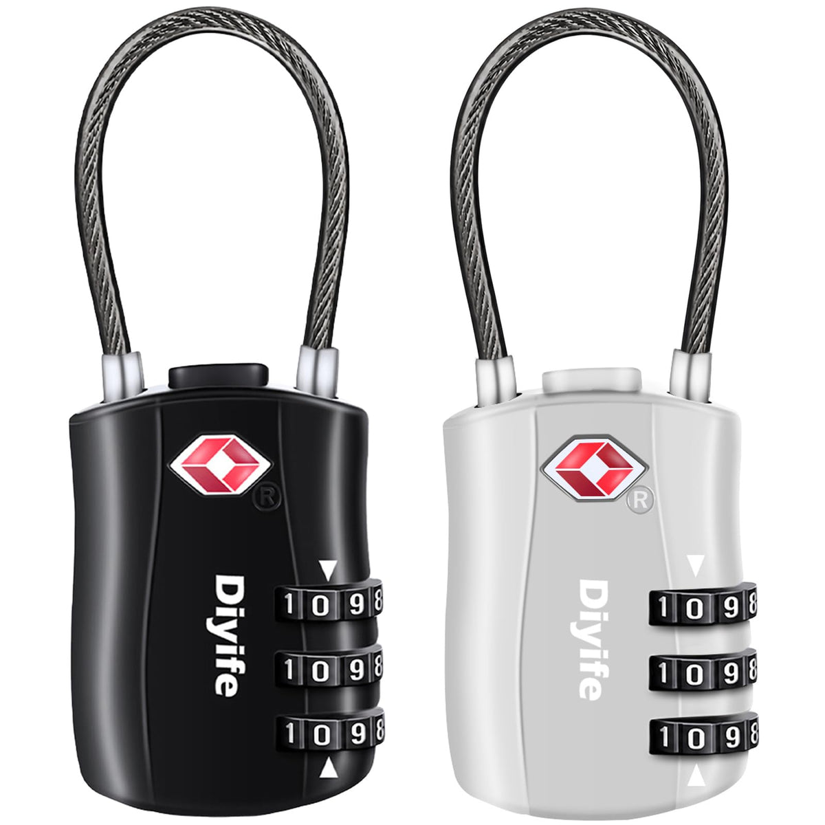 Diyife TSA Approved Luggage Locks with Flexible Steel Cable, Easy to Set up