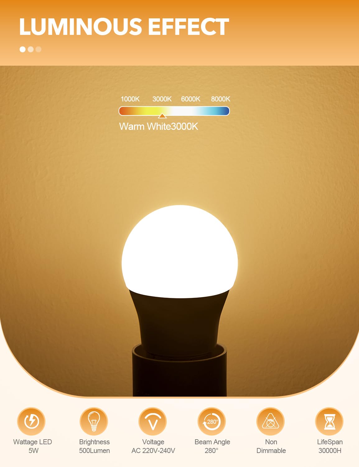 E27 Screw Bulbs, Warm White 3000K, 5W(40W Equivalent), 12 Pack