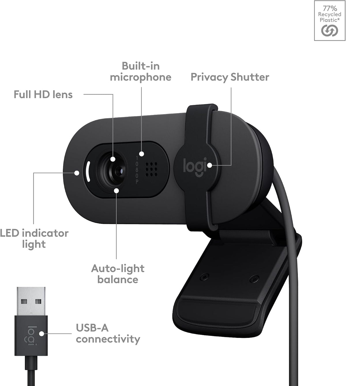 Logitech Brio 100 Full HD Webcam for Meetings and Streaming