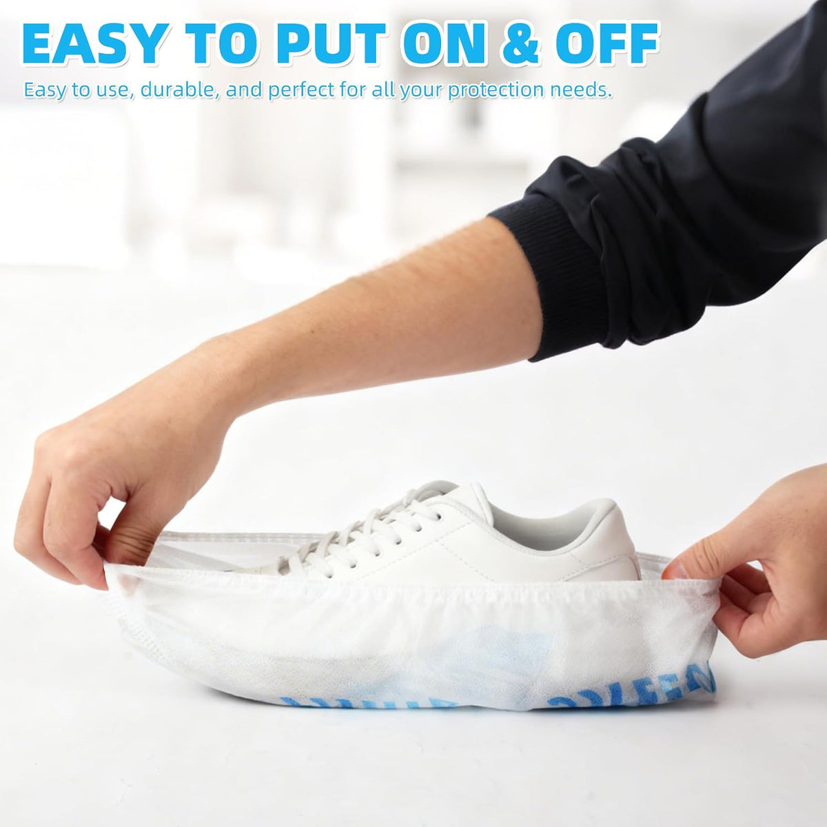 WUJUN 100/200 Pack Blue/Black Disposable Shoes Covers Boot Cover Waterproof, Dust-proof, Non-slip, One Size Fit Most, Protect Your Shoes, Carpets and Floors. Cleaning Accessories