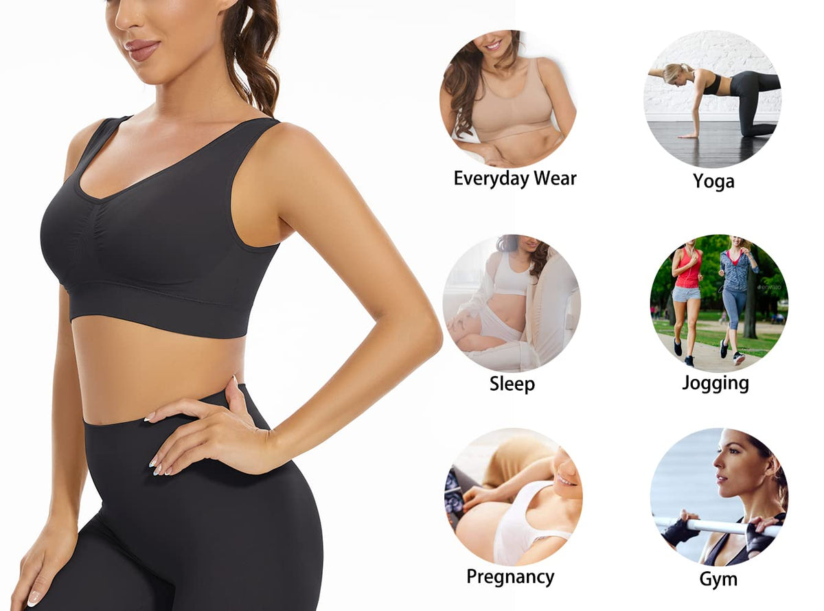 Lemef 3-Pack Seamless Sports Bra Wirefree Yoga Bra with Removable Pads for Women