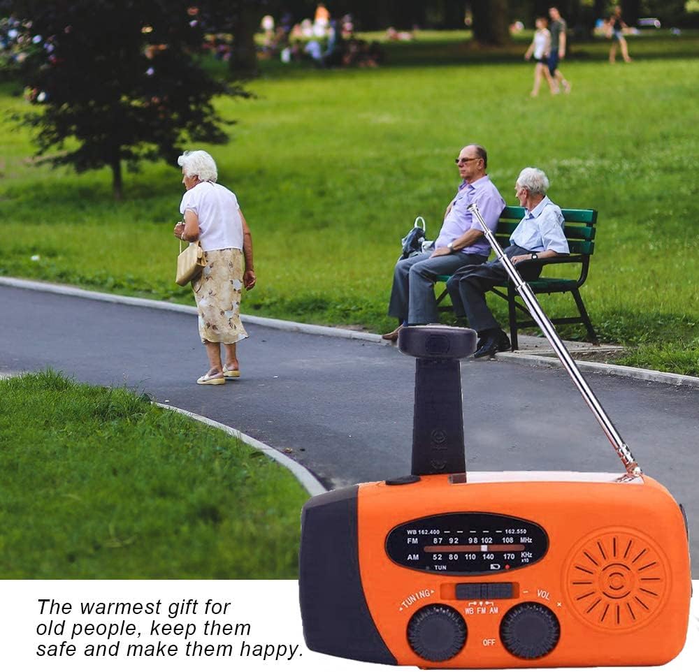 SOLARBABY Wind Up Solar Radio, Emergency Hand Crank Self Powered AM/FM Survival Solar Weather Radio with LED Flashlight,SOS Alarm,2000mAh Emergency Power Bank for Smart Phone (M-Orange)