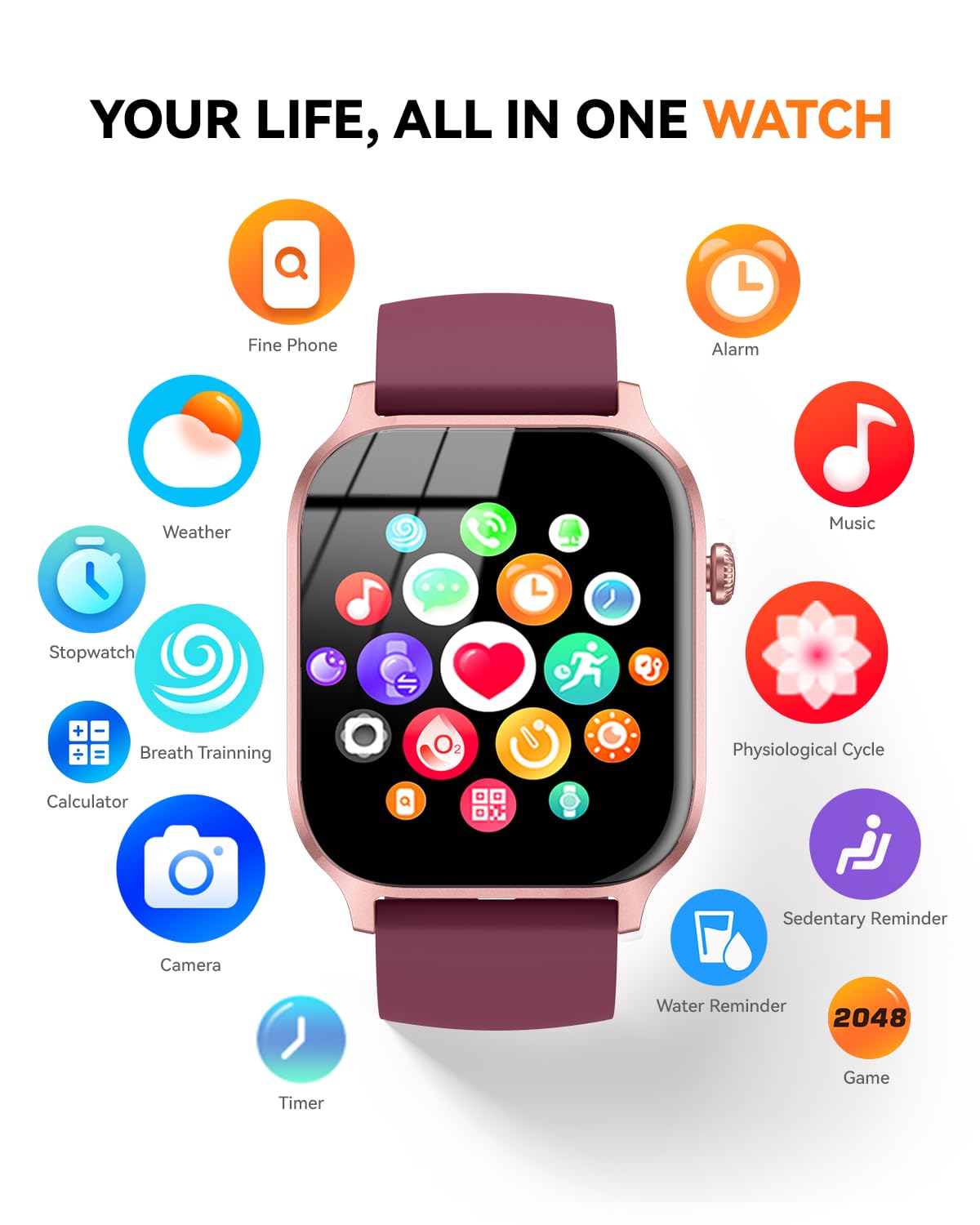 Smart Watch for Men Women- Answer/Make Call, 2024 IP68 Waterproof Fitness Tracker Watch with Sleep Step Counter Activity Smartwatch for Samsung Android iPhone iOS (Black-Blue, 1.83)