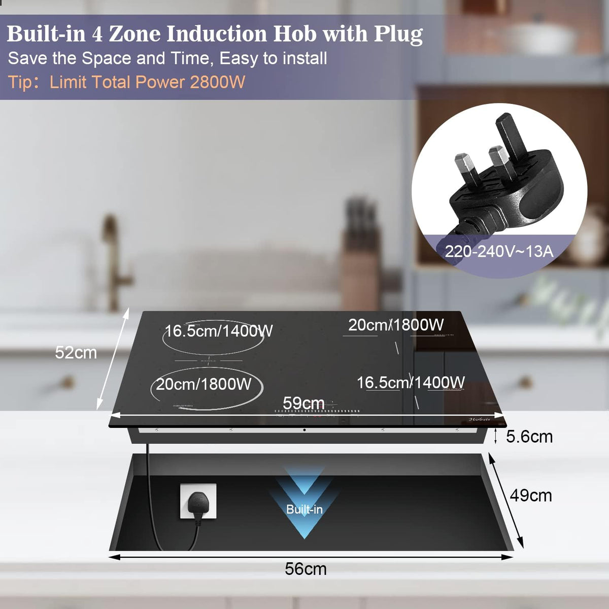 Hobsir Induction Hob with Flex Zone, Built-in Electric Hob 4 Burners 60 cm