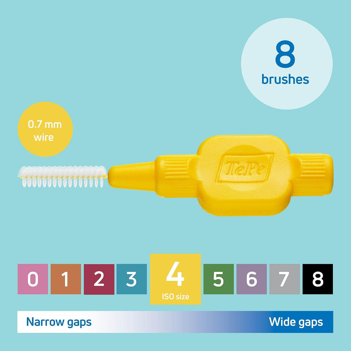 TePe Interdental Brush, Original, Yellow, 0.7mm/ISO 4, 8pcs