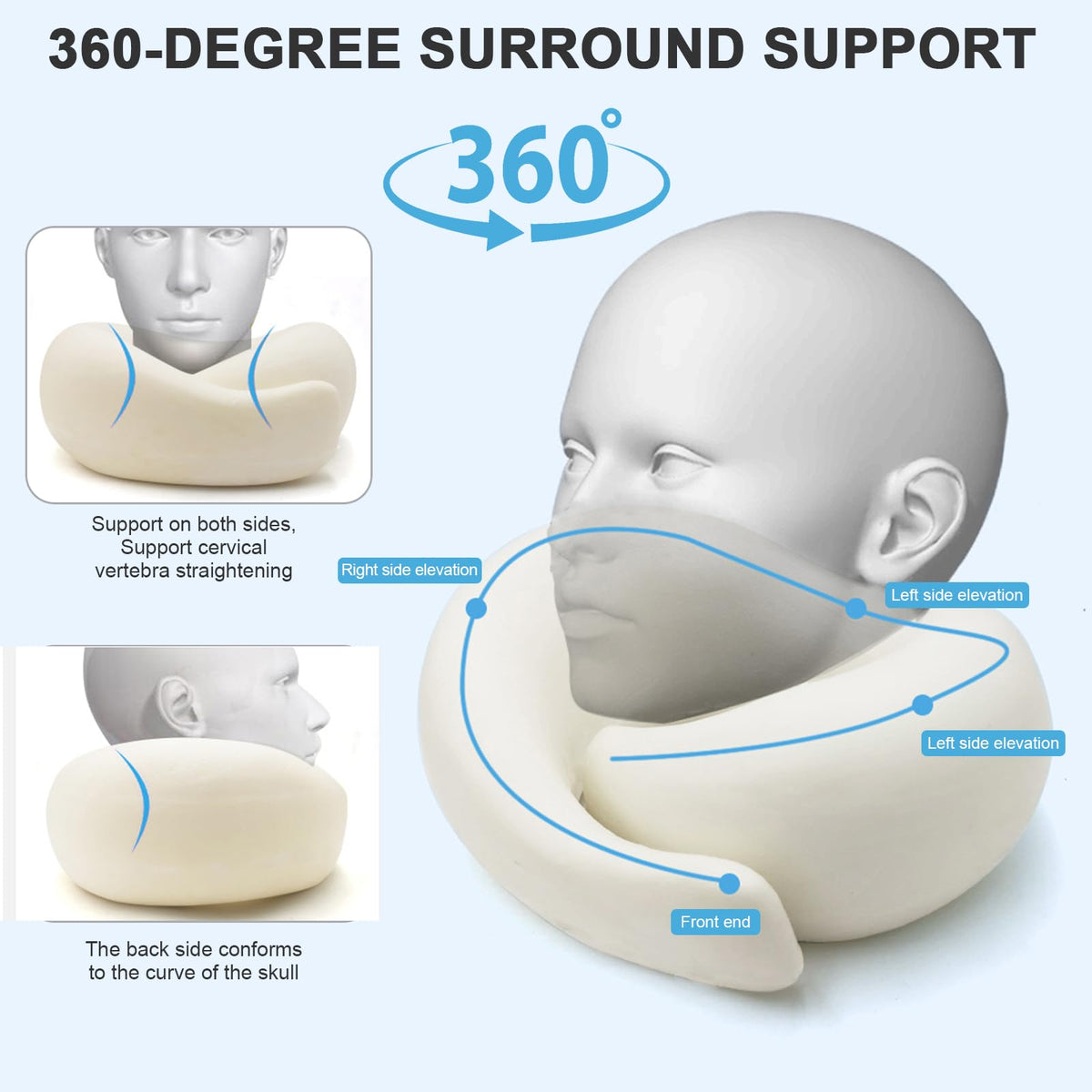 Memory Foam Travel Neck Pillow, 360° Support with Eye Mask&Earplugs