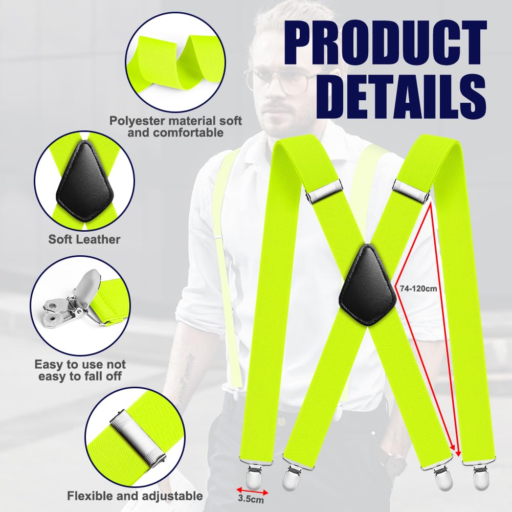 Aomig Mens Braces, Mens Suspenders with Strong Metal Clips, 3.5cm Wide Heavy Duty Suspenders for Men Women Business Wedding Casual