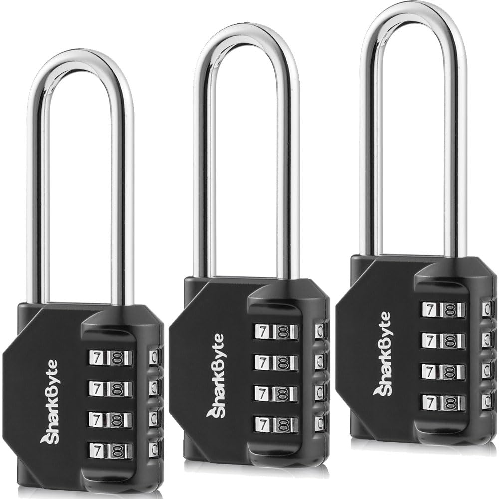 SharkByte Heavy Duty Combination Padlock – 4-Digit Weatherproof Outdoor Lock with Stainless Steel Shackle, Anti-Rust Resettable Code for Gym, School, Locker, Shed, Toolbox, Gate & Warehouse - Red