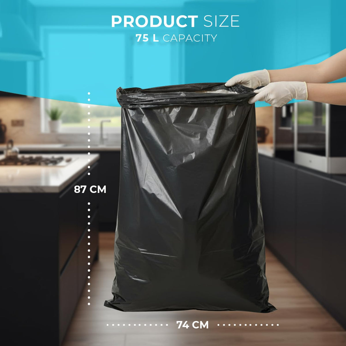 Roe Tenpo 100 Pack Heavy Duty Black Bin Bags – 100L, 33 μm Recyclable Refuse Sacks, Leak-Proof Bin Liners – Rubbish Bags for Kitchen, Home, DIY & Garden, Household, Office & Catering