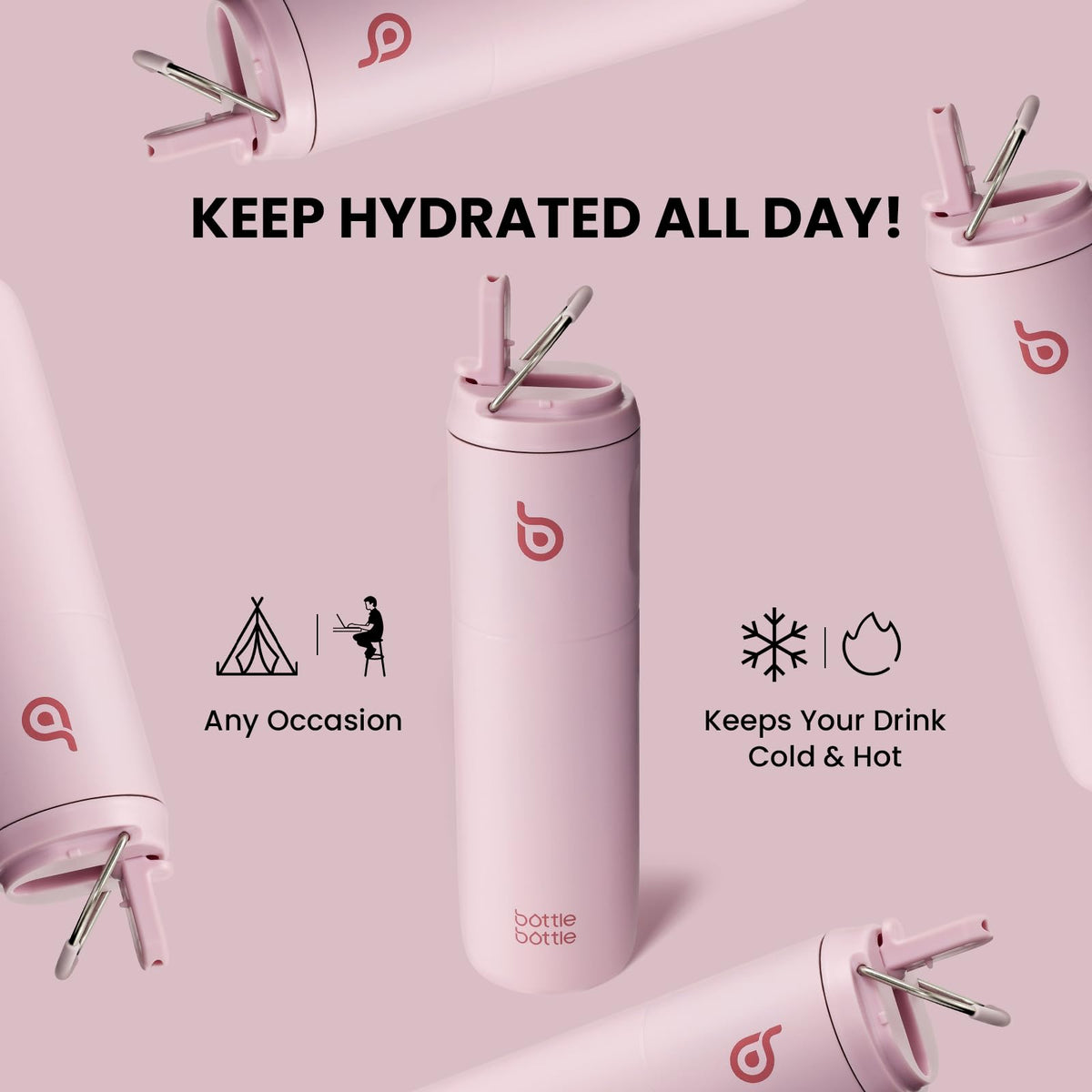 Bottle Bottle Stainless Steel Water Bottle 700ml with Straw and Lid Sports Insulated Metal Water Bottles with Handle(Black)