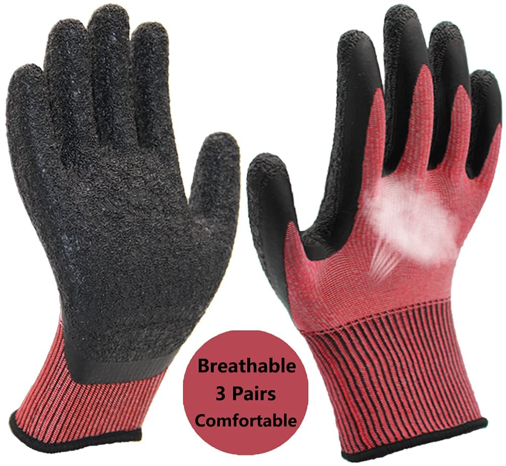 3 Pairs Gardening Gloves Ultra-Grip Work Gloves Non-Slip Latex Coated Colourful Verstile for House Car Cleaning Fishing Outdoor