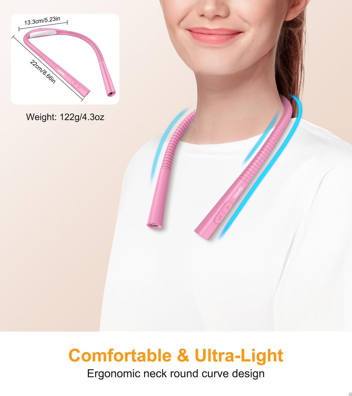 Gritin Book Light, Eye Caring 4-Color&5-Brightness Neck Light Reading Lamp