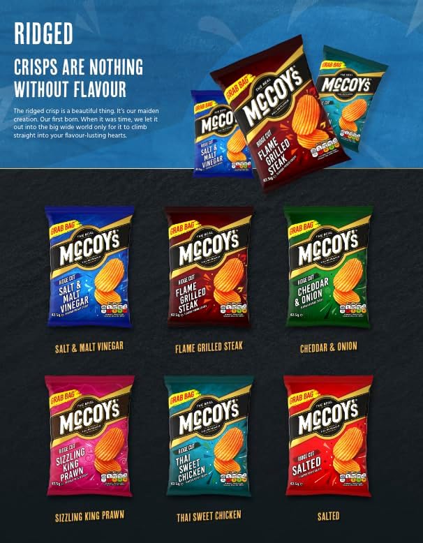 McCoy's Sizzling King Prawn Multipack Crisps 6 Pack (Multipack BOX of 20) - Fully loaded with flavour, iconic ridged crisp, unmistakable crunch