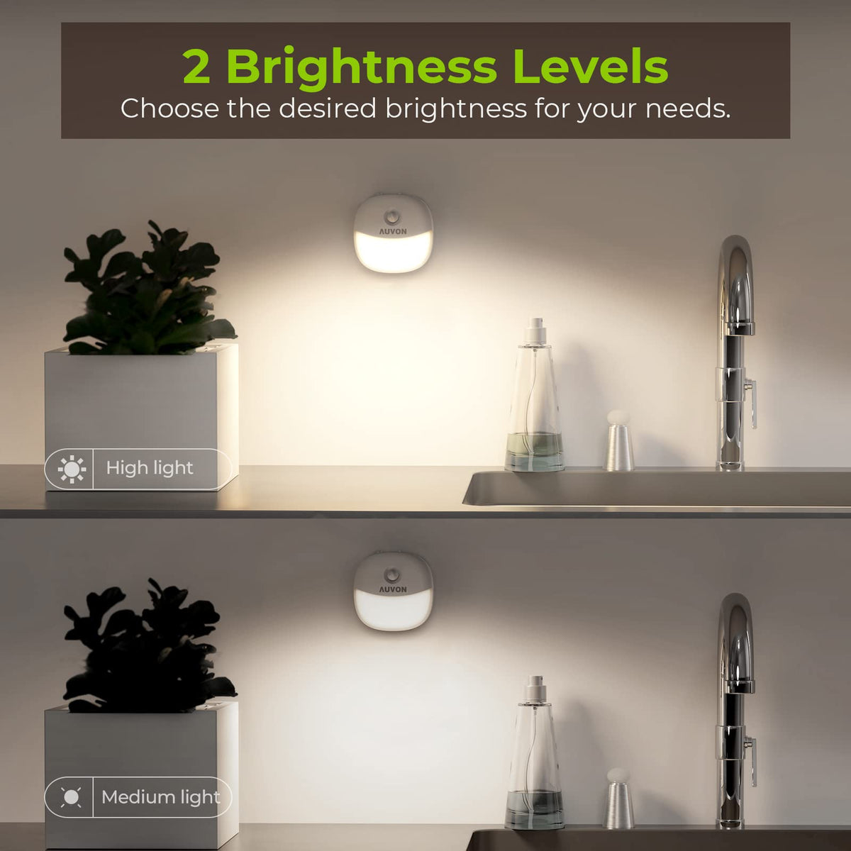 AUVON Magnetic Rechargeable Night Light, Motion & Dusk-Dawn Sensor, 2 Packs