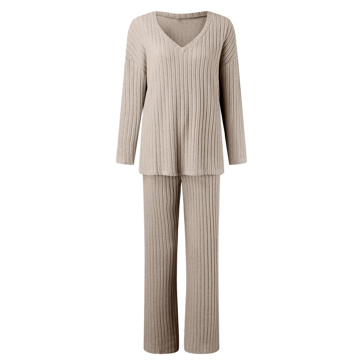 Lounge Wear Sets For Women Uk Womens Pyjamas Set Ladies Pyjamas Two Piece Outfit Fleece Tracksuits V-Neck Long Sleeve Jumpers And Wide Leg Trousers With Pockets Sleepwear Plain Casual Homewear
