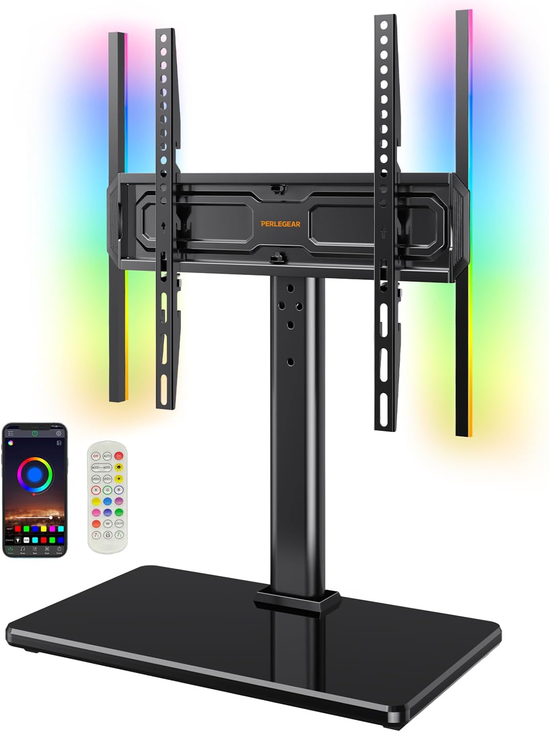 PERLEGEAR Universal TV Stand with LED Lights for 24-60 inch TVs up to 45kg