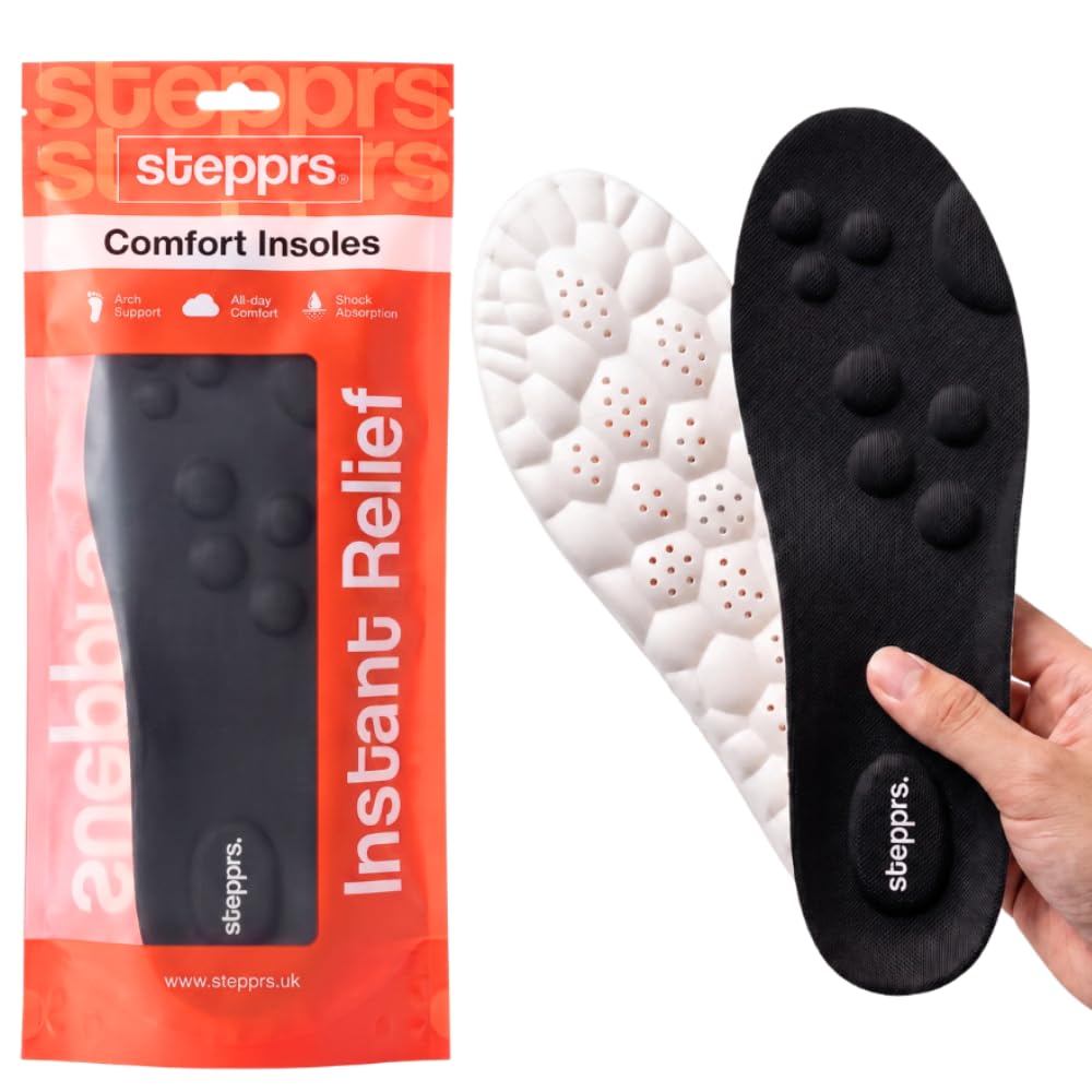 Original Stepprs Comfort Boosting Massage Insoles, 4D Memory Foam Thermal Insoles with Arch Support for Men and Women (Orange, EU 45-46)