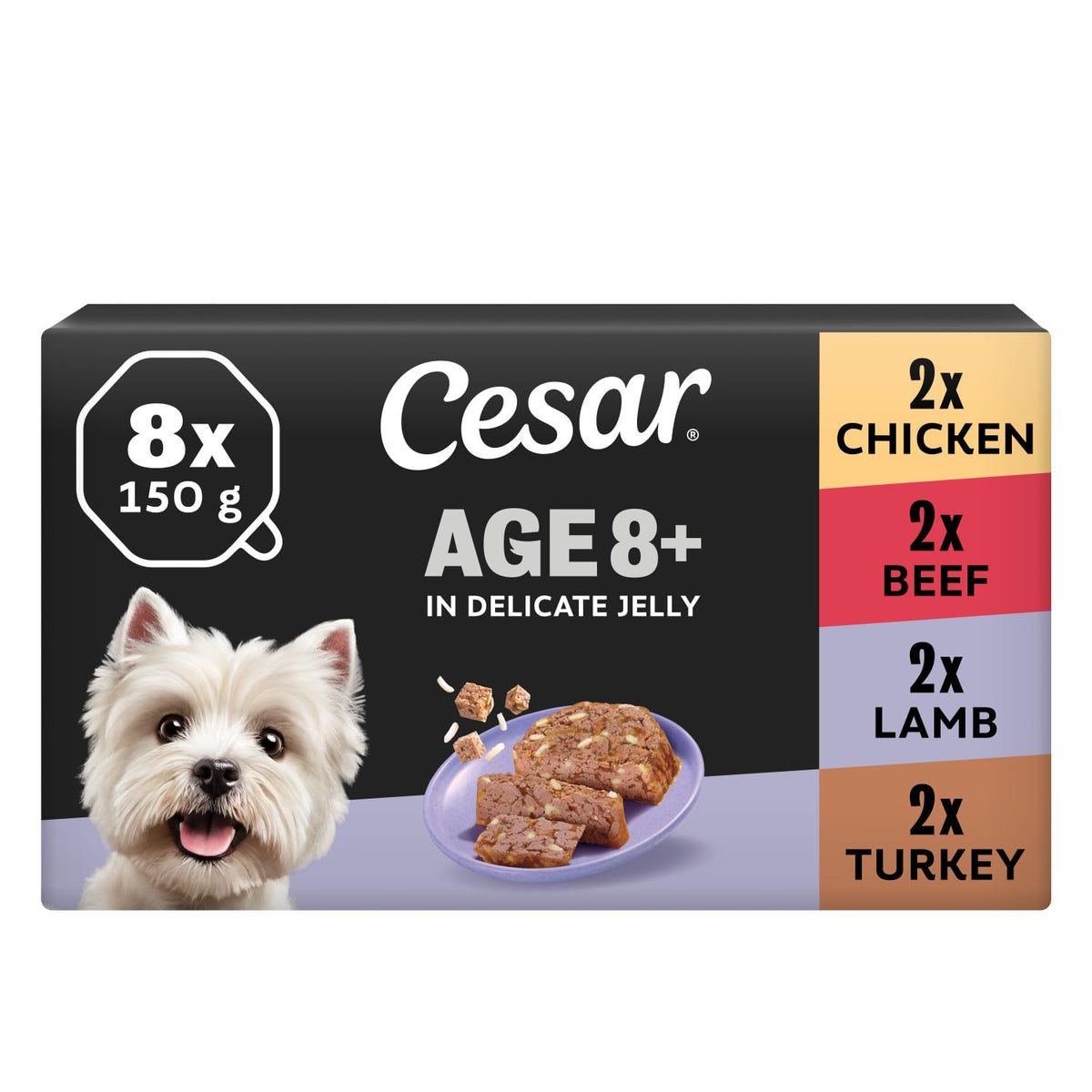 CESAR Pouch Selection in Jelly, Fresh Adult Wet Dog Food Pouches in Delicious Jelly with Succulent Meats and Vegetables, 48 x 100 g