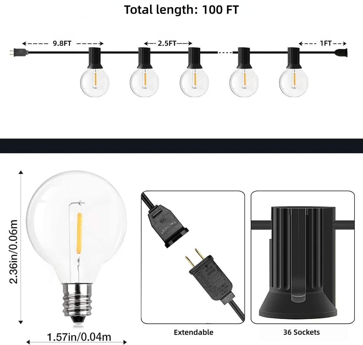 GPATIO Garden Lights, 30FT/9M LED Festoon Lights with 16 Shatterproof Bulbs