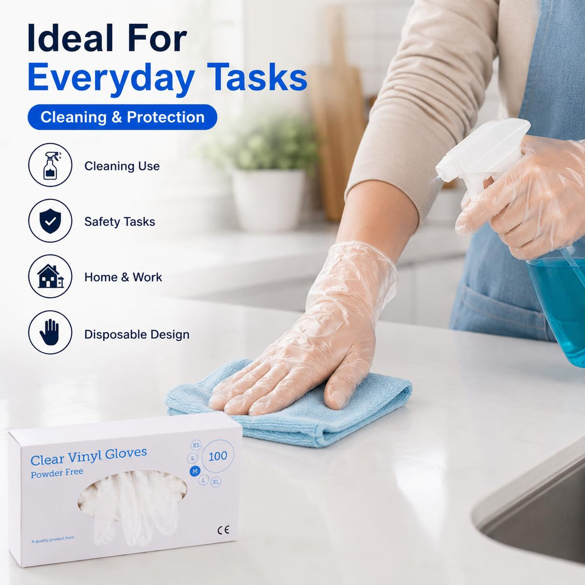 1ABOVE 100 Clear Vinyl Gloves Medium Latex-Free Powder-Free