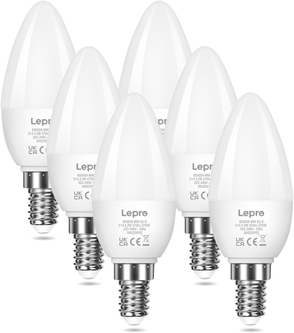 Lepro C37 E14 LED Light Bulb, Warm White 2700K, 4.2W=40W, 470LM, Pack of 6