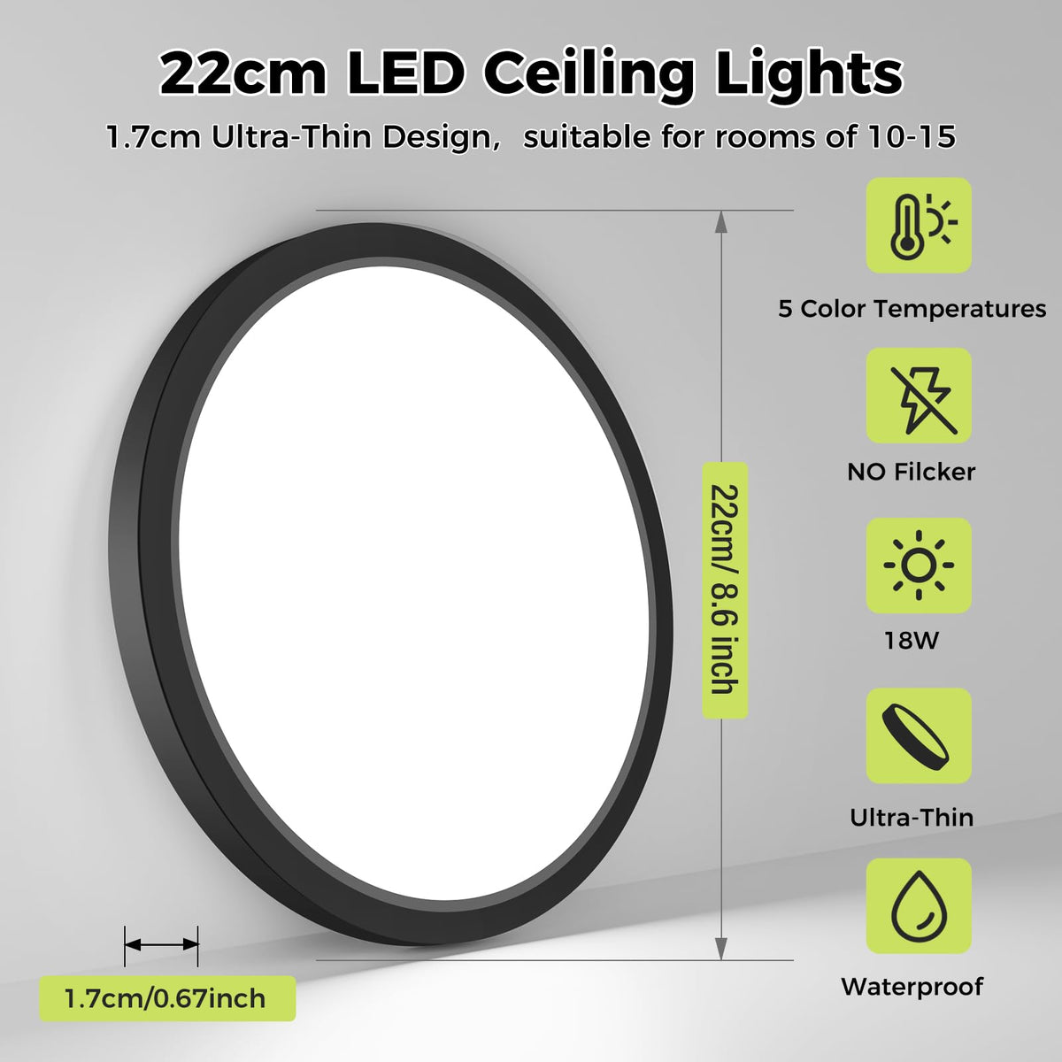 hepside 2 Pack Bathroom Ceiling Light 30cm, 3000K/3500K/4000K/5000K/6500K 5CCT LED Ceiling Lights, 24W, Modern, Waterproof, Round Flush Mount for Bathroom, Kitchen, Bedroom, Hallway