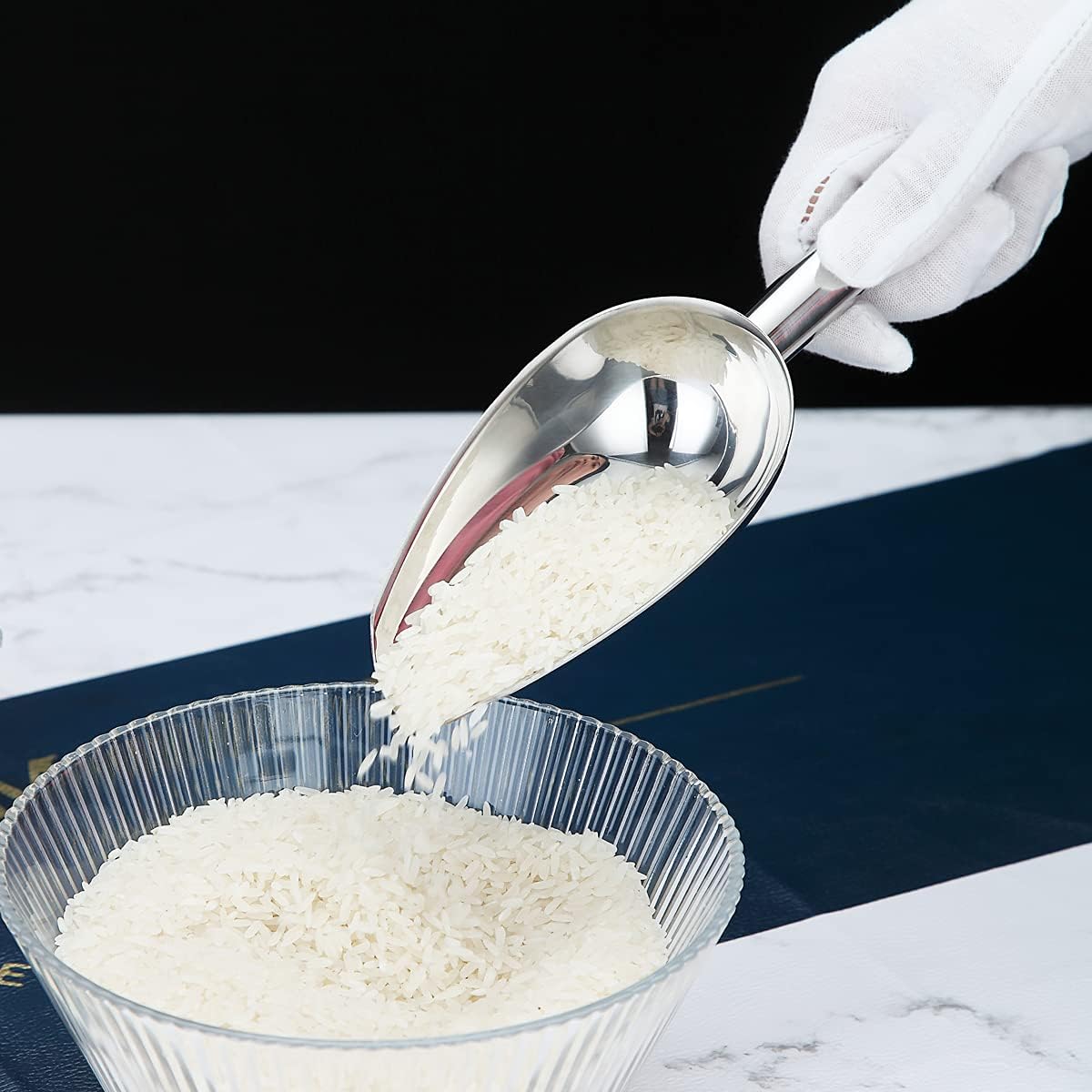 Berglander Stainless Steel Ice Scoop 6 OZ, Multipurpose Scooper for Kitchen, Bar, Party, Wedding, Pet, Animal, Dog Food, Beach Shovel (Silver)