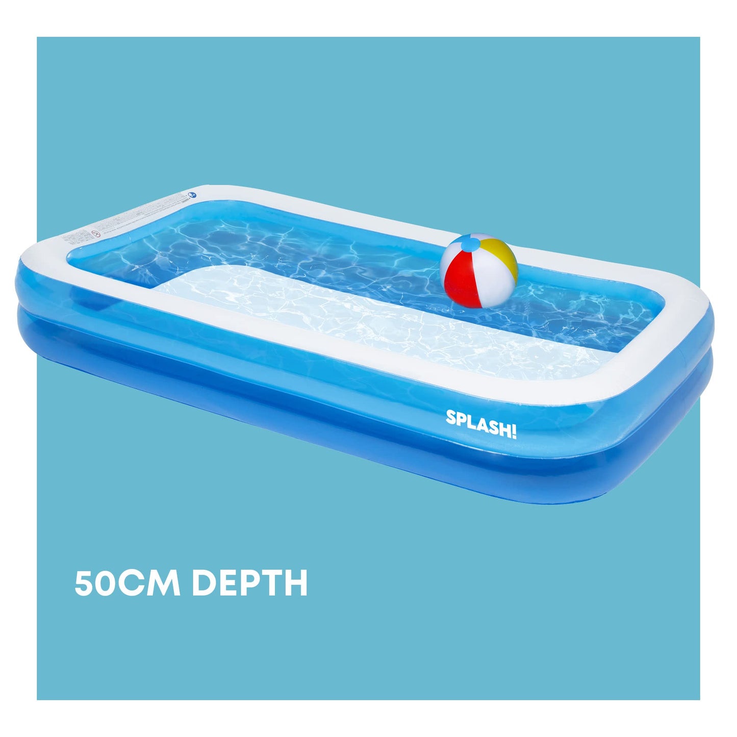 SPLASH! 8.5ft Rectangular Inflatable Swimming Pool — 780 Litre Capacity